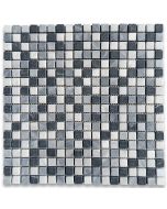 Carrara White Bardiglio Gray Nero Marquina Black Marble 5/8x5/8 Square Mosaic Tile Tumbled