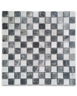 Carrara White Bardiglio Gray Marble 1x1 Checkerboard Mosaic Tile Polished