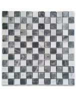 Carrara White Bardiglio Gray Marble 1x1 Checkerboard Mosaic Tile Polished