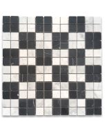 Carrara White Nero Marquina Black Marble 1x1 Grid Mosaic Tile Honed