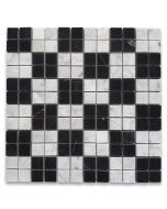 Carrara White Nero Marquina Black Marble 1x1 Grid Mosaic Tile Polished