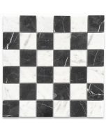 Carrara White & Nero Marquina Black Marble 2x2 Checkerboard Mosaic Tile Polished