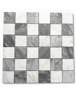 Carrara White & Bardiglio Gray Marble 2x2 Checkerboard Mosaic Tile Honed