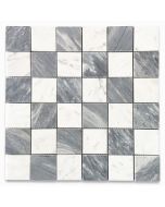 Carrara White & Bardiglio Gray Marble 2x2 Checkerboard Mosaic Tile Polished