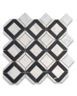 Carrara White Marble 2 inch Square Ventura Carlyle Geometry Mosaic Tile w/ Nero Marquina Black Honed