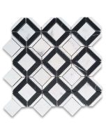 Carrara White Marble 2 inch Square Ventura Carlyle Geometry Mosaic Tile w/ Nero Marquina Black Polished