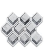 Carrara White Marble 2 inch Illusion 3D Square Geometry Mosaic Tile w/ Bardiglio Gray Thassos White Honed