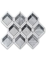 Carrara White Marble 2 inch Illusion 3D Square Geometry Mosaic Tile w/ Bardiglio Gray Thassos White Polished