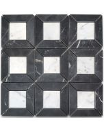 Carrara White Marble 2 inch Square Doheny Mosaic Tile w/ Nero Marquina Black Honed