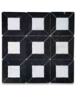 Carrara White Marble 2 inch Square Doheny Mosaic Tile w/ Nero Marquina Black Polished