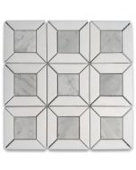 Carrara White Marble 2 inch Square Doheny Mosaic Tile w/ Thassos White Honed