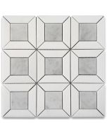 Carrara White Marble 2 inch Square Doheny Mosaic Tile w/ Thassos White Polished