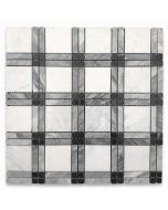 Carrara White Plaid Tartan w/ Gray and Black Marble Mosaic Tile Polished