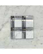 Carrara White Plaid Tartan w/ Gray and Black Marble Mosaic Tile Polished