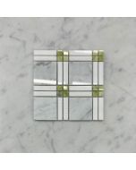 Carrara White Marble Plaid Tartan Mosaic Tile w/ Green Jade Thassos White Polished