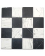 Carrara White Nero Marquina Black Marble 3x3 Checkerboard Mosaic Tile Honed