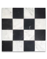 Carrara White Nero Marquina Black Marble 3x3 Checkerboard Mosaic Tile Polished