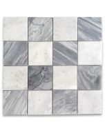 Carrara White Bardiglio Gray Marble 3x3 Checkerboard Mosaic Tile Polished