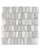 Carrara White Marble 2 inch Trapezoid Mosaic Tile Honed Bush-hammered Gooved Multi Finish