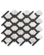 Carrara White Marble Princess Weave Rope Mosaic Tile w/ Nero Marquina Black Honed