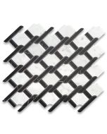 Carrara White Marble Princess Weave Rope Mosaic Tile w/ Nero Marquina Black Polished