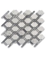 Carrara White Marble Princess Weave Rope Mosaic Tile w/ Bardiglio Gray Honed