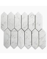 Carrara White Marble 2x6 Picket Fence Elongated Hexagon Mosaic Tile Polished