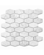 Carrara White 1 1/4 x 3 Elongated Hexagon Mosaic Tile Honed