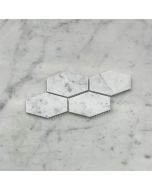 (Sample) Carrara White Marble 1-1/4x3 Elongated Hexagon Mosaic Tile Honed