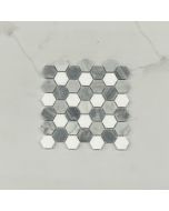 Carrara White Marble 1 inch Monochrome Hexagon Mosaic Tile w/ Bardiglio Gray Thassos White Honed
