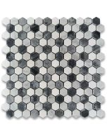 Carrara White Bardiglio Gray Thassos White Marble 1 inch Monochrome Hexagon Mosaic Tile Polished