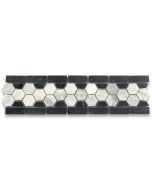 Carrara White 1 inch Hexagon Mosaic Border Listello Tile Honed