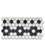 Carrara White 1 inch Hexagon Mosaic Border Flower Pattern Tile Honed