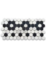 Carrara White 1 inch Hexagon Mosaic Border Flower Pattern Tile Polished