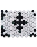 Carrara White Marble 1 inch Hexagon Starlight Mosaic Tile w/ Nero Marquina Black Indian Green Polished