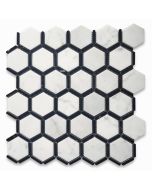 Carrara White Marble 2 inch Hexagon w/ Nero Marquina Black Strips Mosaic Tile Polished