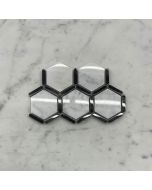 (Sample) Carrara White Marble 2 inch Hexagon w/ Nero Marquina Black Strips Mosaic Tile Polished