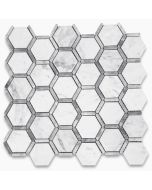 Carrara White Marble 2 inch Hexagon w/ Bardiglio Gray Strip Mosaic Tile Polished