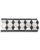 Carrara White Marble 2 inch Hexagon Mosaic Border Listello Tile Vertical Black Diamond Honed