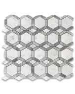 Carrara White Marble 2 inch Hexagon Hollywood Mosaic Tile w/ Bardiglio Gray Strips Honed