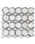 Carrara White Marble 2 inch Hexagon Hollywood Mosaic Tile w/ Bardiglio Gray Strips Honed