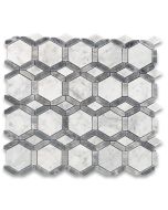 Carrara White Marble 2 inch Hexagon Hollywood Mosaic Tile w/ Bardiglio Gray Strips Polished