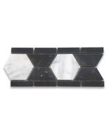 Carrara White 3 inch Hexagon Mosaic Border Listello Tile Honed