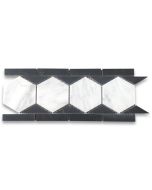 Carrara White 3 inch Hexagon Mosaic Border Listello Tile Honed