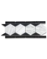 Carrara White 3 inch Hexagon Mosaic Border Listello Tile Polished