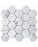 Carrara White 3 inch Hexagon Mosaic Tile Honed