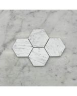 (Sample) Carrara White Marble 3 inch Hexagon Mosaic Tile Honed