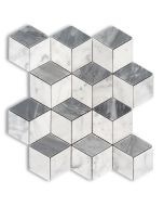 Carrara White Marble 2x3 Illusion 3D Cube Rhombus Diamond Hexagon Mosaic Tile w/ Bardiglio Gray Polished