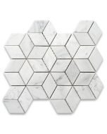 Carrara White Marble 2x3 Illusion 3D Cube Rhombus Diamond Hexagon Mosaic Tile Honed