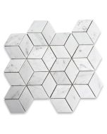 Carrara White Marble 2x3 Illusion 3D Cube Rhombus Diamond Hexagon Mosaic Tile Polished